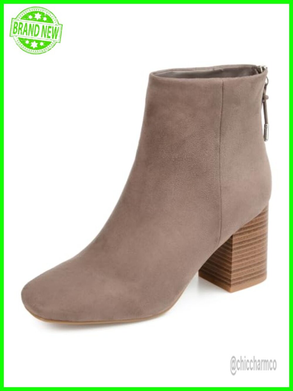 Vegan Leather Square Toe Stacked Heel Ankle Booties with Tru Comfort Foam